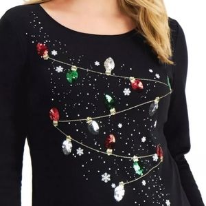 Karen Scott Graphic Christmas Holiday Lights T-shirt Black Large